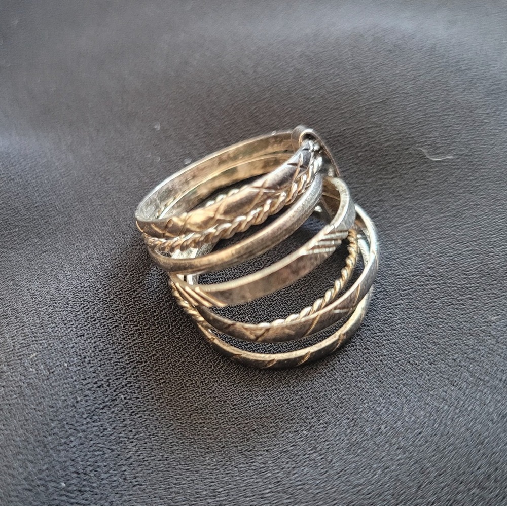 Vintage Sterling Silver Stacked Ring Band‎ Multi Layer Design Twisted Size 5.75 - Picture 4 of 5